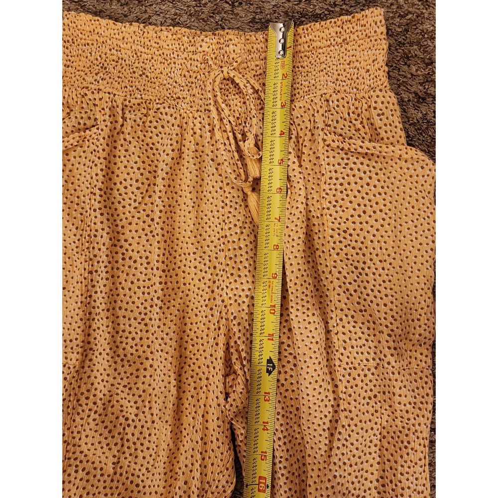 Aerie Smocked Waist Boho Jogger Pants XS Yellow Dot Print Tassel Crinkle Gauze‎ - Picture 3 of 11